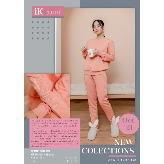 Bộ mặc nhà áo dài tay quần dài nỉ IK 0057 Giá 735.000đ