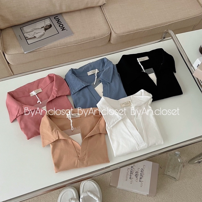 Áo phông trơn cổ V dáng croptop