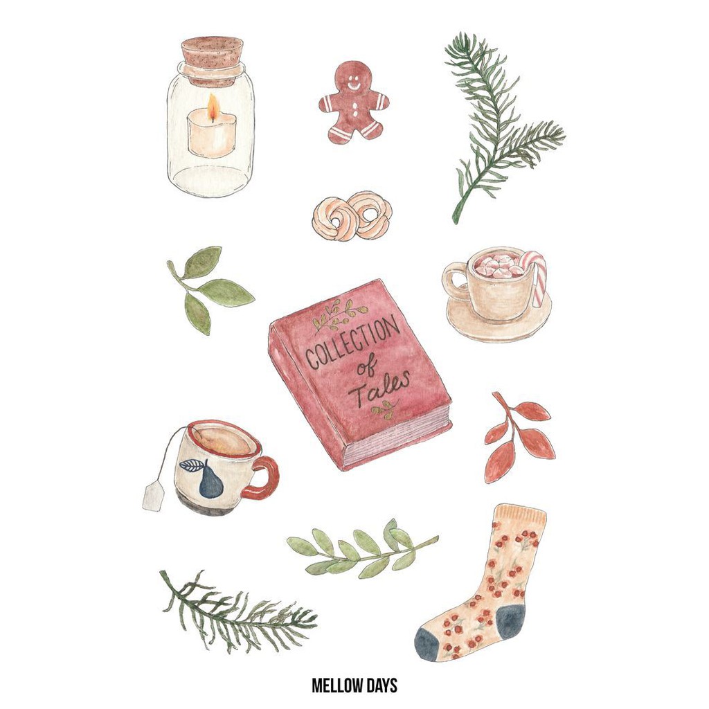 Set 12 stickers vintage trang trí sổ