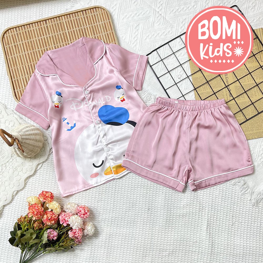 [ 12KG - 34KG ] Đồ Bộ Cộc Tay Bé Gái Pijama Chất Vải Lụa Cao Cấp