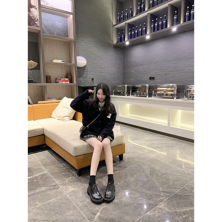 Giày Oxford nữ ulzzang đế cao mũi tròn hottrend vintage Hàn Quốc