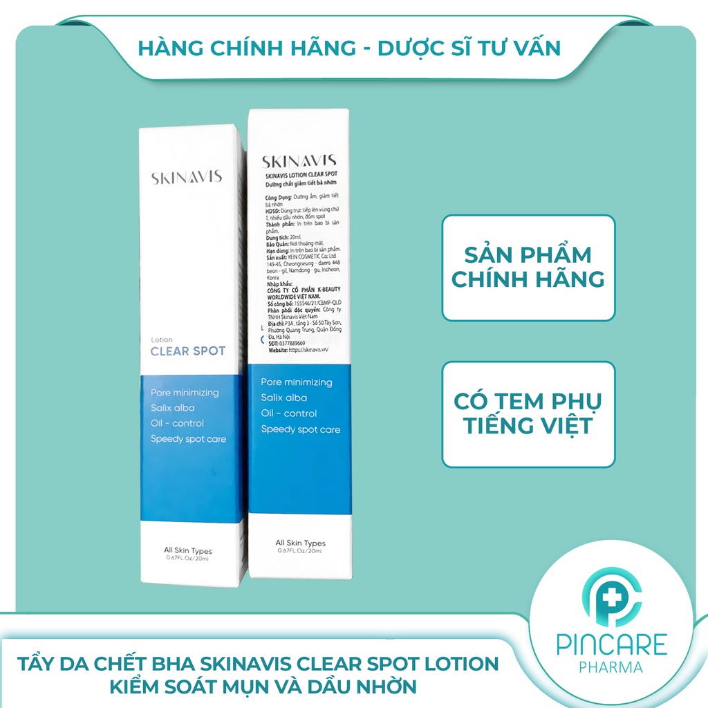 Tẩy da chết BHA Skinavis Clear Spot Lotion 20ml kiểm soát mụn và dầu nhờn - Hàng chính hãng - Nhà thuốc PinCare