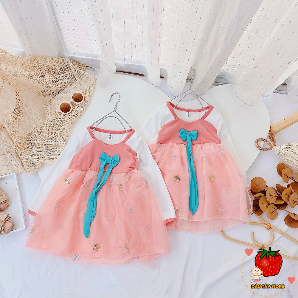 Váy Bé Gái Dáng Xòe Cổ Thun Tiểu Thư Xinh Xắn Đáng Yêu V16-2022 - Dâu Tây Stores