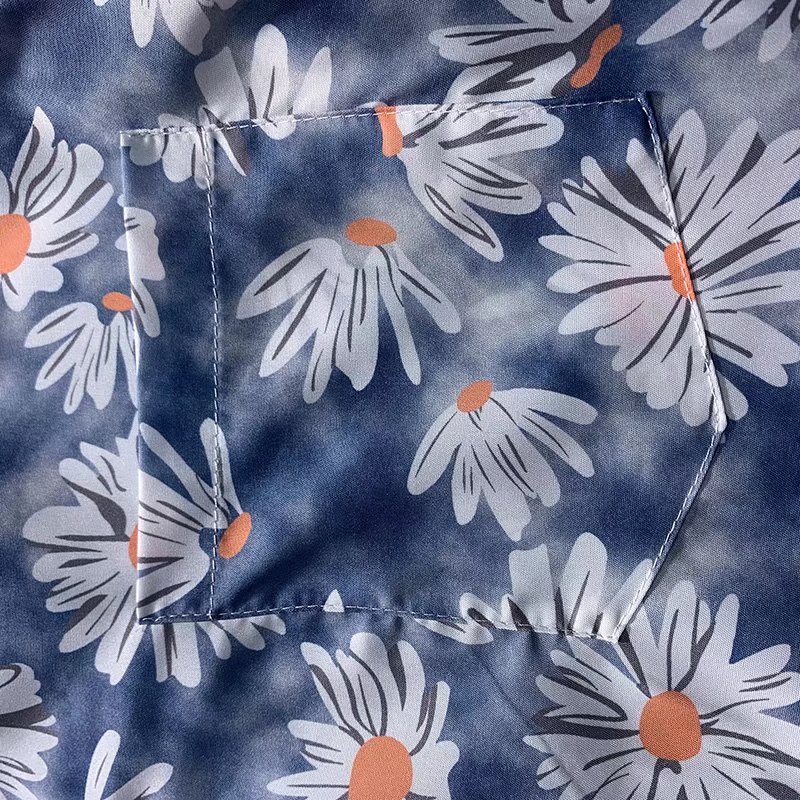 Áo Sơ Mi Đen Tay Ngắn Dáng Rộng In Họa Tiết Hoa Cúc Phong Cách Hàn Quốc Thời Trang Mùa Hè Cho Nam 2022