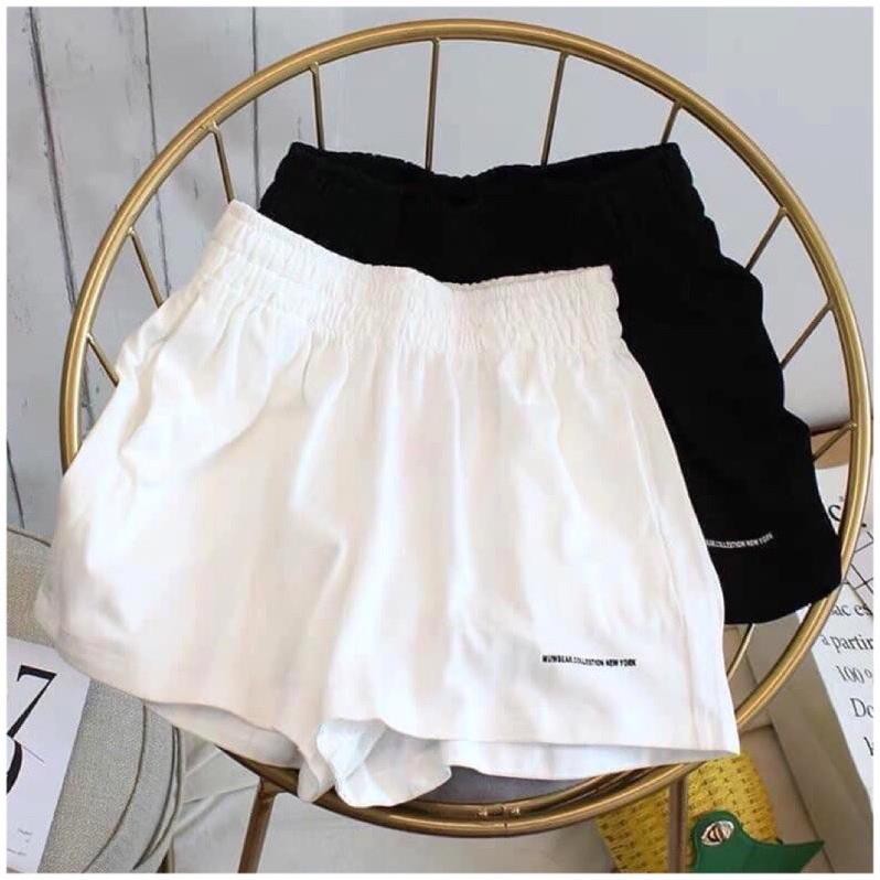 Quần Short Đũi Thêu Chữ Nhỏ Nữ [FREESHIP] 🌸 Shorts Đùi Ống Rộng, Sooc Cạp Chun Màu Trắng Đen,Sọt Ngắn Ulzzang 🌸