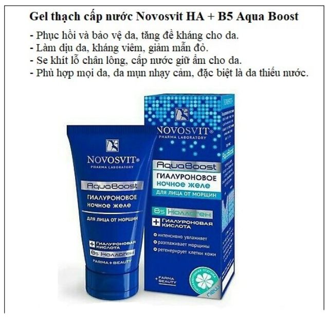 Gel thạch Novosvit với HA B5 Aqua Boost cấp nước, làm dịu, nuôi dưỡng da căng mượt