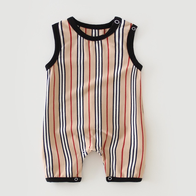 Bộ Áo Liền Quần Sát Nách Họa Tiết Kẻ Sọc Thời Trang Mùa Hè Cho Bé Trai Sơ Sinh