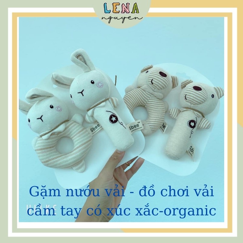 ◐☃◑(Organic)Gấu bông đồ chơi thông minh Gặm nướu vải, lục lạc vải hữu cơ GBEE giúp bé phát triển thính giác