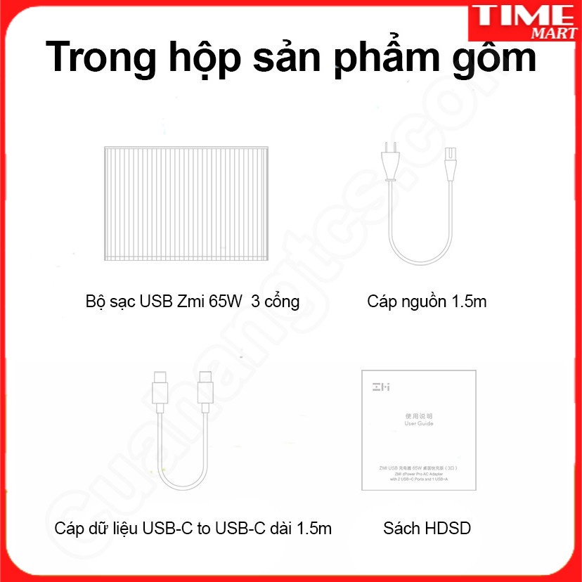 Bộ sạc Laptop PD 3 USB ZMI HA932 65W Củ sạc nhanh 65w Xiaomi ZMI HA932 [TIME_MART siêu thị tiện ích gia đình]