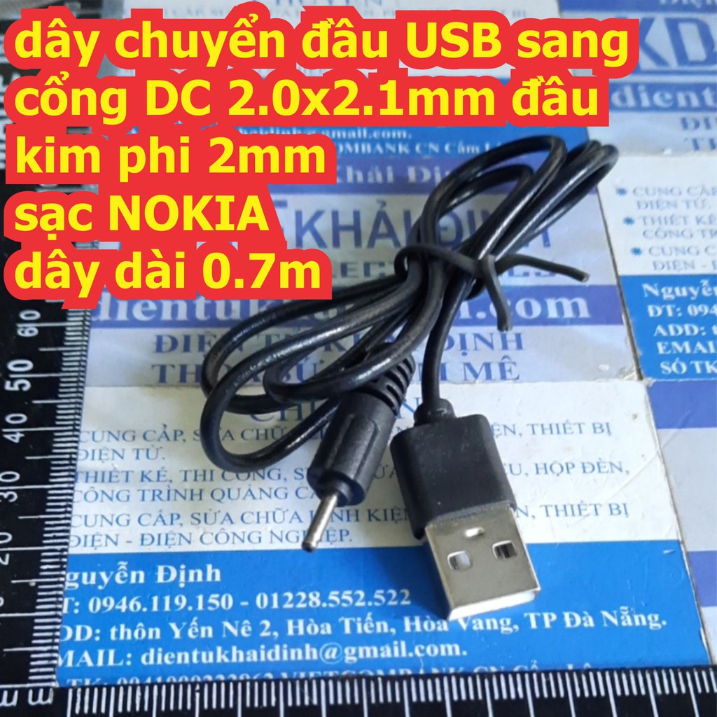 2 cái dây chuyển đầu USB sang cổng DC 2.0x2.1mm đầu kim phi 2mm sạc NOKIA dây dài 0.7m kde7730