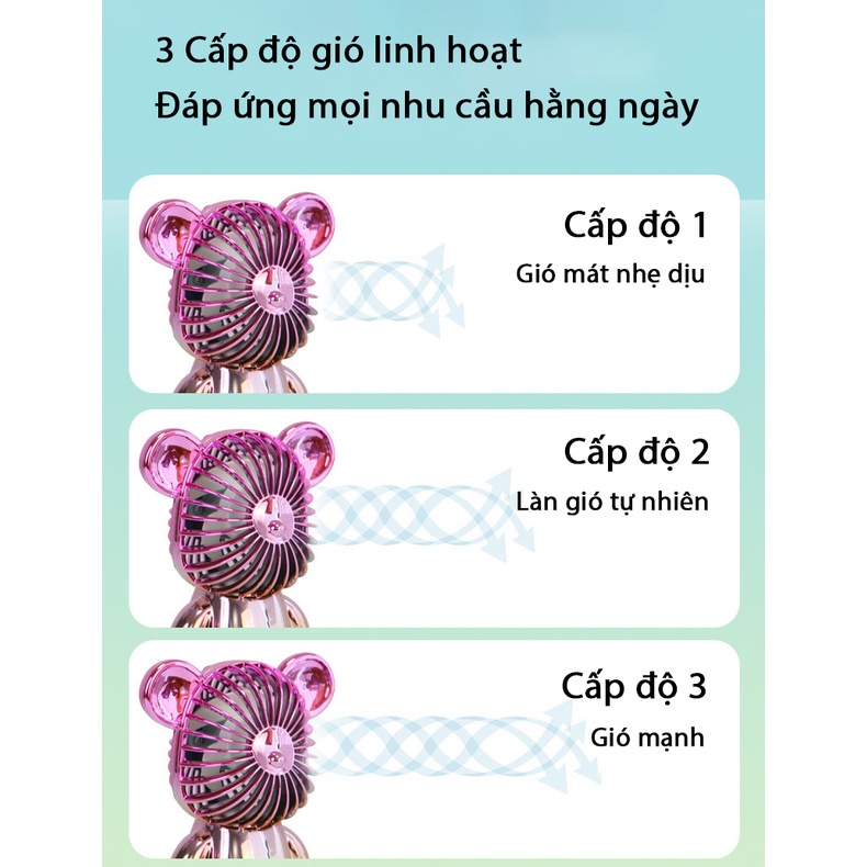 [Hot 2022] Quạt Cầm Tay BearBrick Mạ Điện Cao Cấp - Hoạt Động Êm Ái - Thiết Kế Thời Thượng Dễ Thương