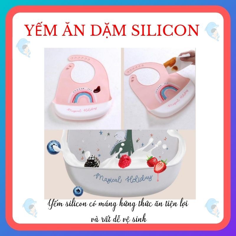 Yếm Ăn Dặm Silicon Có Máng Siêu Mềm Cho Bé Ăn Dặm Kiểu Nhật Và Ăn Dặm Chỉ Huy (Blw) An Toàn, Sạch Sẽ