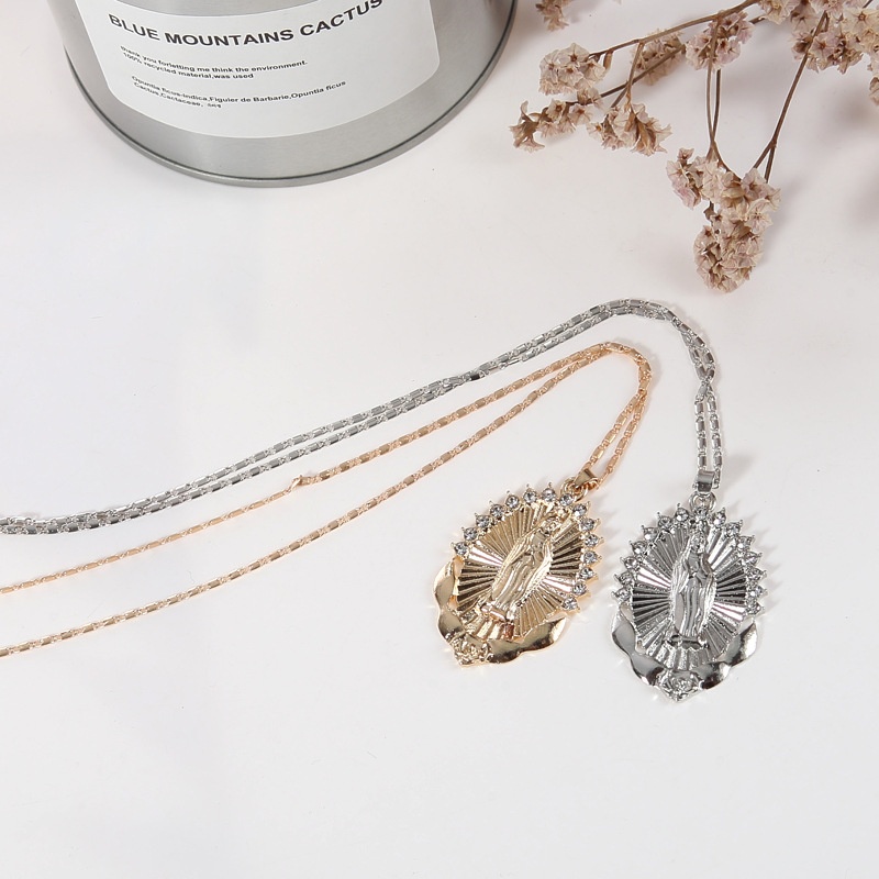 Vòng cổ Mặt Đức Mẹ Mary Khảm Đá Kim Cương Thời Trang Mới Cho Nữ