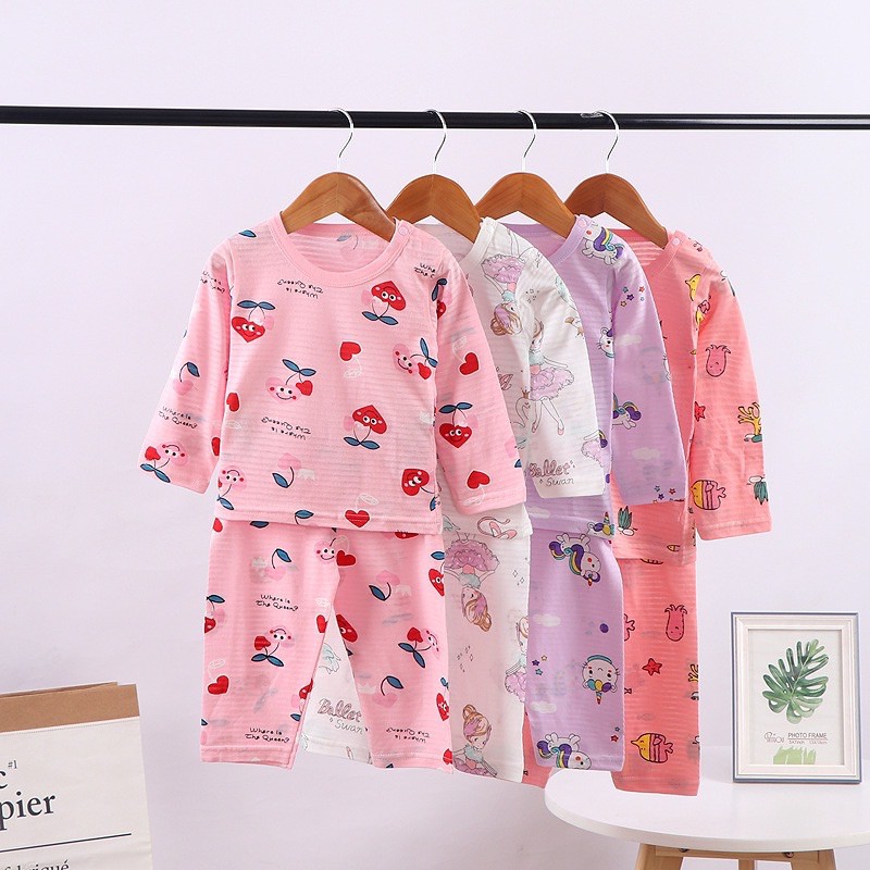 Bộ cotton sợi tre dài tay Quảng châu cho bé trai, bé gái