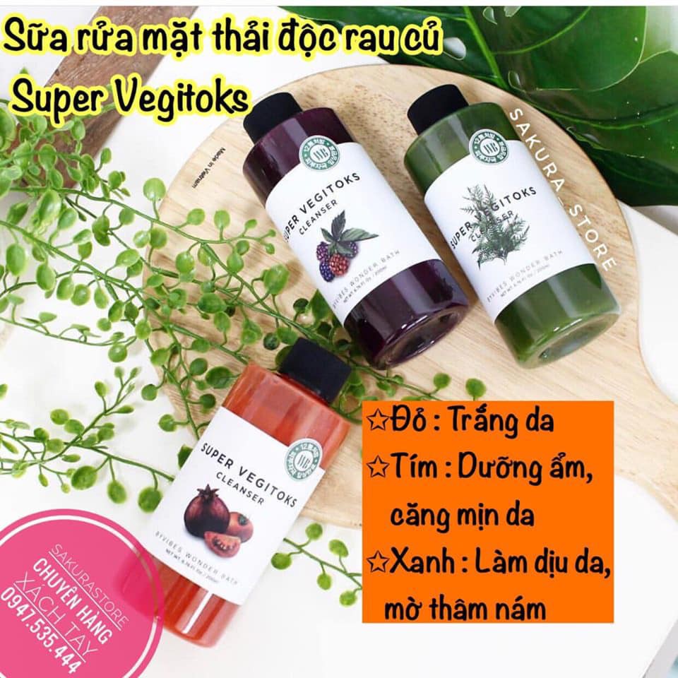 Sữa Rữa Mặt Rau Củ Thải Độc / Freeship / Sữa Rửa Mặt Hoa Quả Super Vegitoks Cleanser bivibes Wonder Bath 200ML +300ML