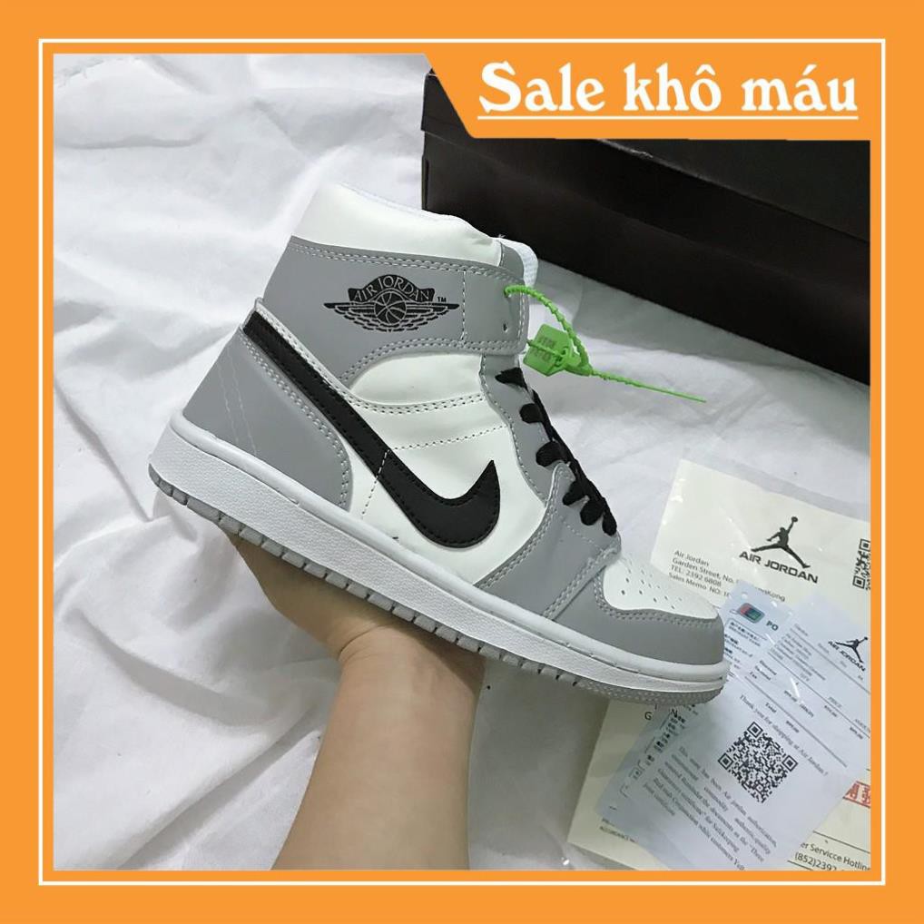 Giày Jordan 1 High, Giày Thể Thao JD1 Màu Xám Móc Đen Cao Cổ Da Bò Cao Cấp Full Size (36-43)