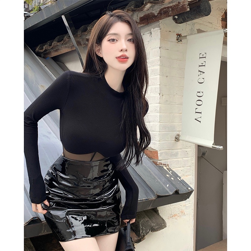 Bộ Áo Liền Quần Tay Dài Ôm Dáng Phối Lưới Màu Đen Thời Trang Cho Nữ | BigBuy360 - bigbuy360.vn