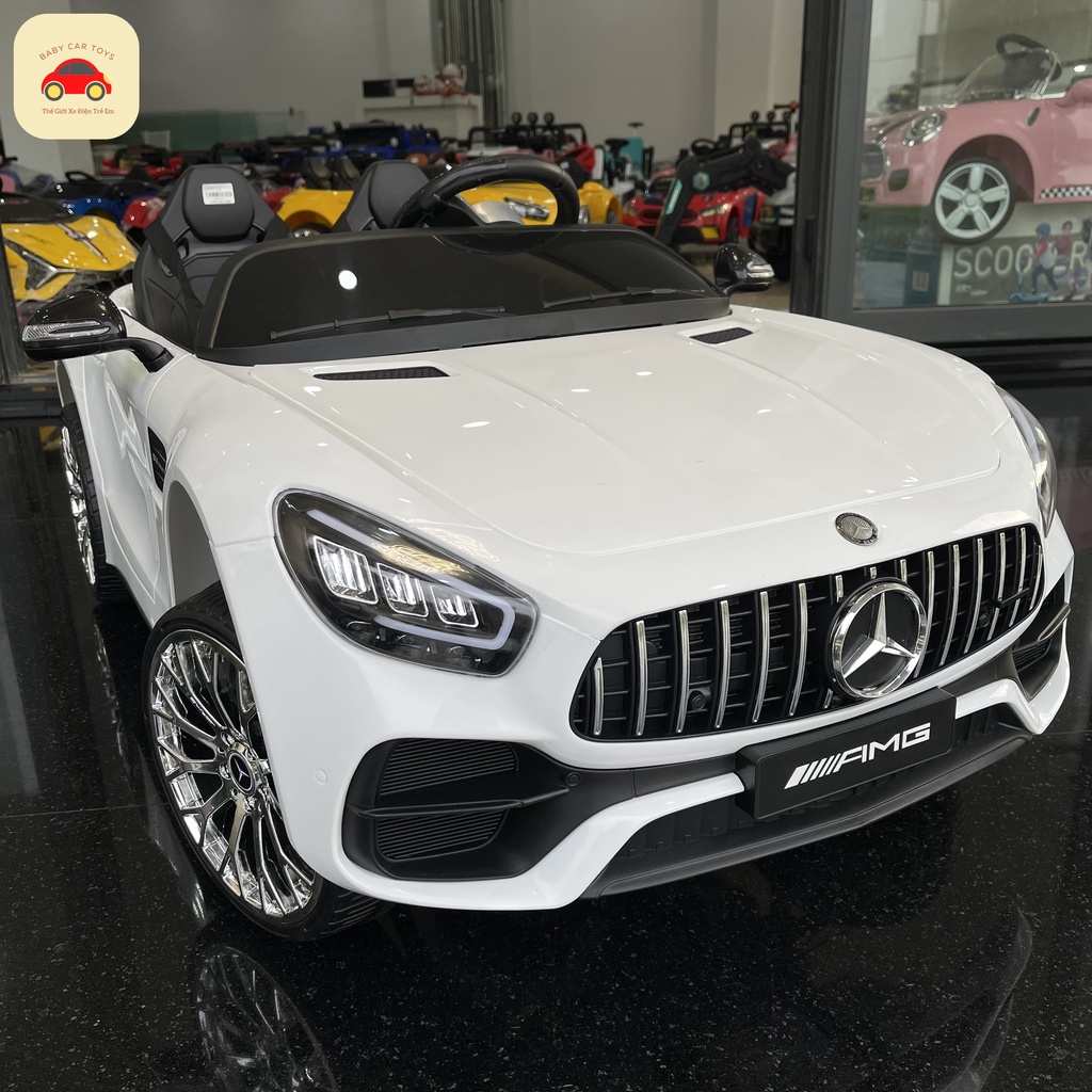 Xe ô tô điện trẻ em Mercedes-Benz GT AMG 2 Ghế Ngồi, 4 Động Cơ, Ghế Da, Bánh Cao Su
