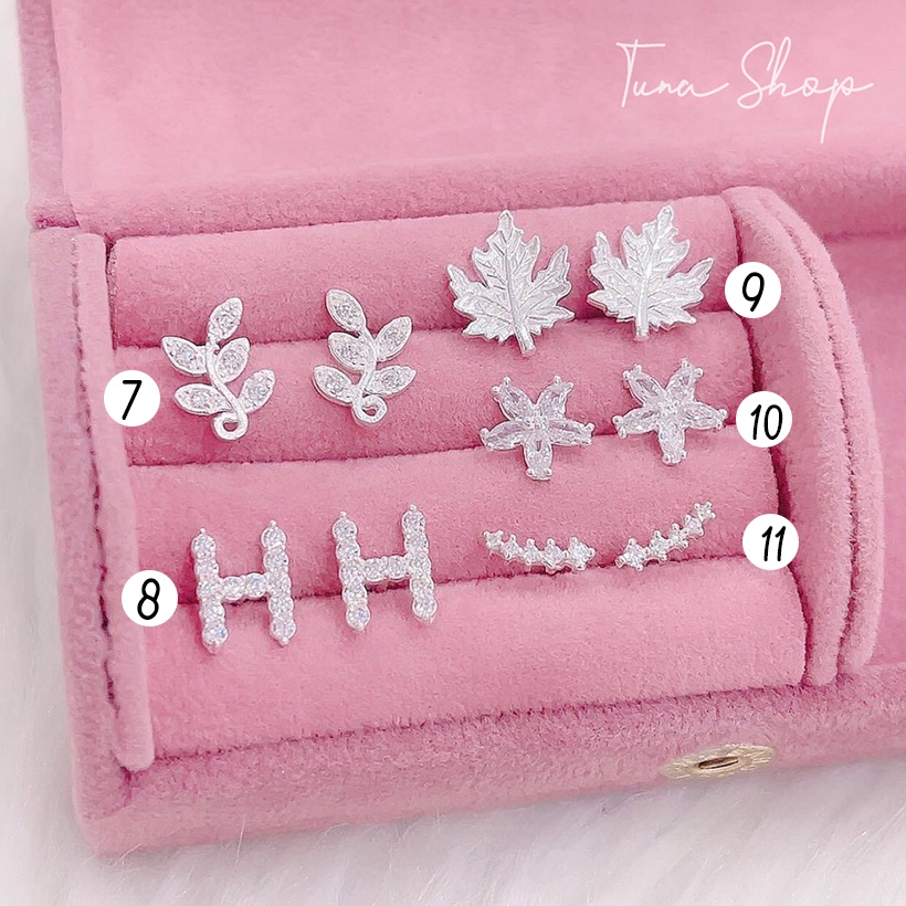 Khuyên tai nữ Bạc, Hoa tai Bạc cao cấp gắn đá TUNA SILVER cam kết CHUẨN BẠC