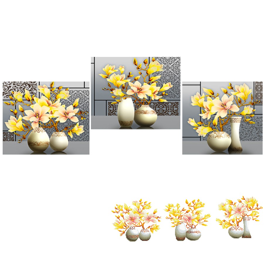 Tranh đính đá Bình Hoa Ngọc Lan Phú Quý KT:45cm x 45cm/1 bức