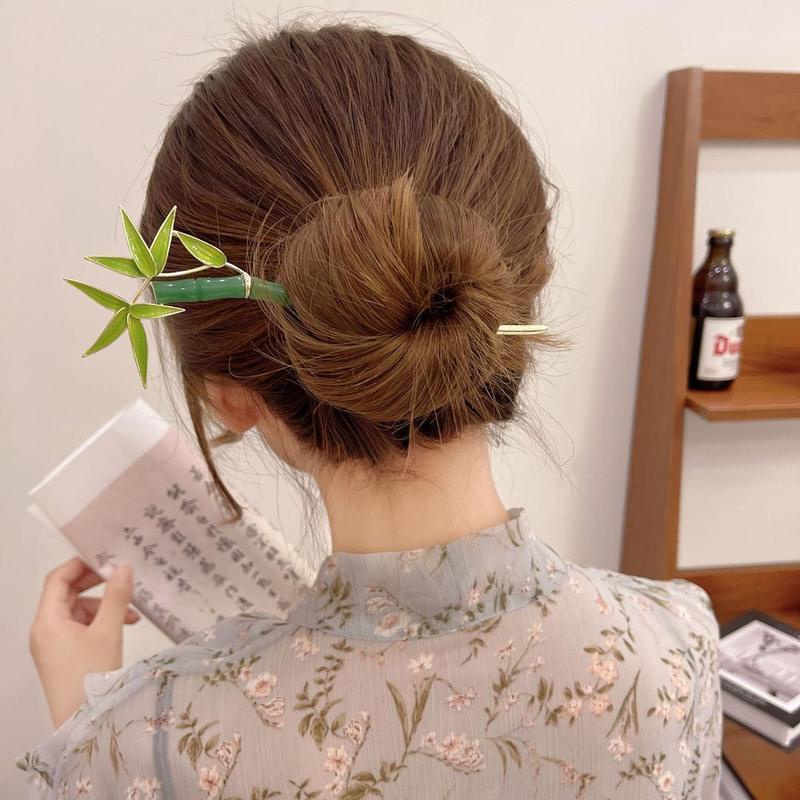 Kẹp Tóc Bằng Hợp Kim Màu Sắc Lá Tre Phong Cách Trung Hoa