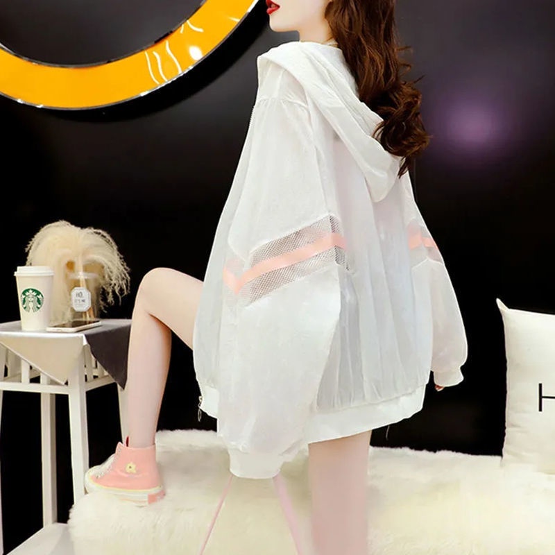 Áo Khoác Cardigan Mỏng Có Nón Chống Nắng Và Tia Cực Tím Dáng Rộng Có Khóa Kéo Phong Cách Mới Cho Nữ