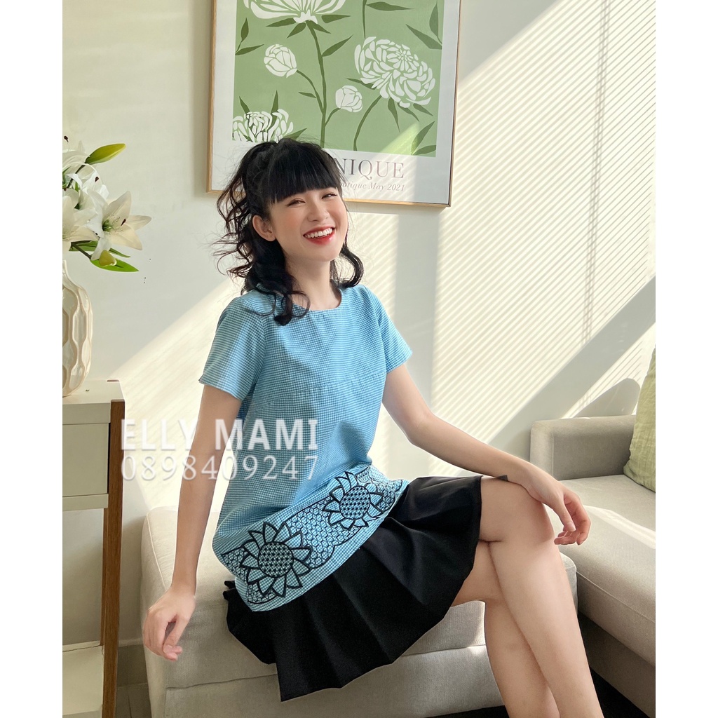 ( 40kg - 65kg ) Set Áo Bầu , Bigsize Sau Sinh Kẻ Thêu Hoa Mặc Thoải Mái Suốt Thai Kì &amp; Sau Sinh Thiết Kế Cao Cấp