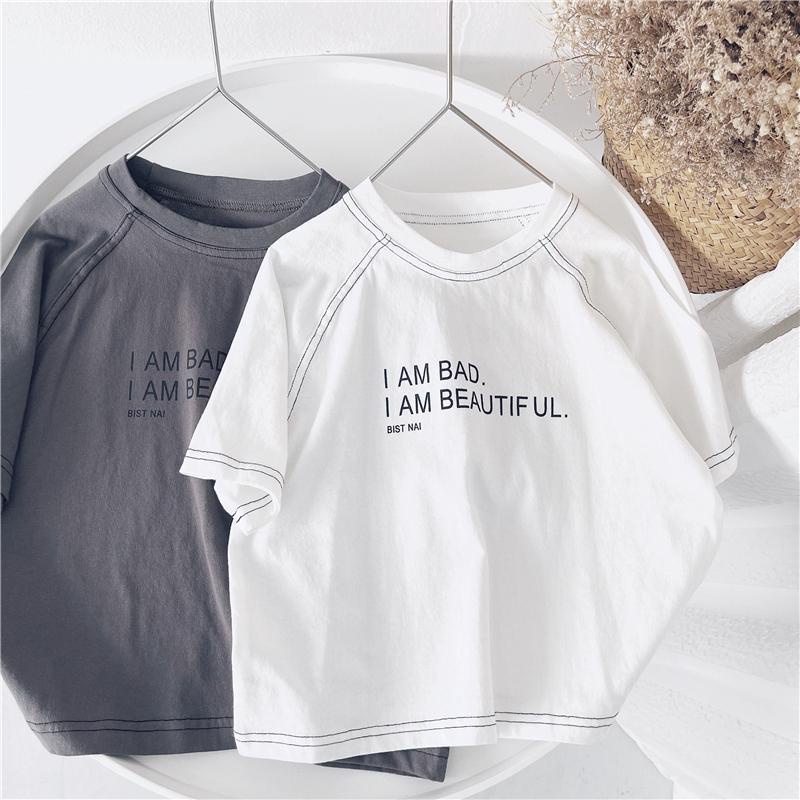 Áo Thun Cotton Tay Ngắn Cổ Tròn Màu Trơn In Chữ Tiếng Anh Phong Cách Hàn Quốc Thời Trang Mùa Hè Hàng Mới Dành Cho Bé Trai