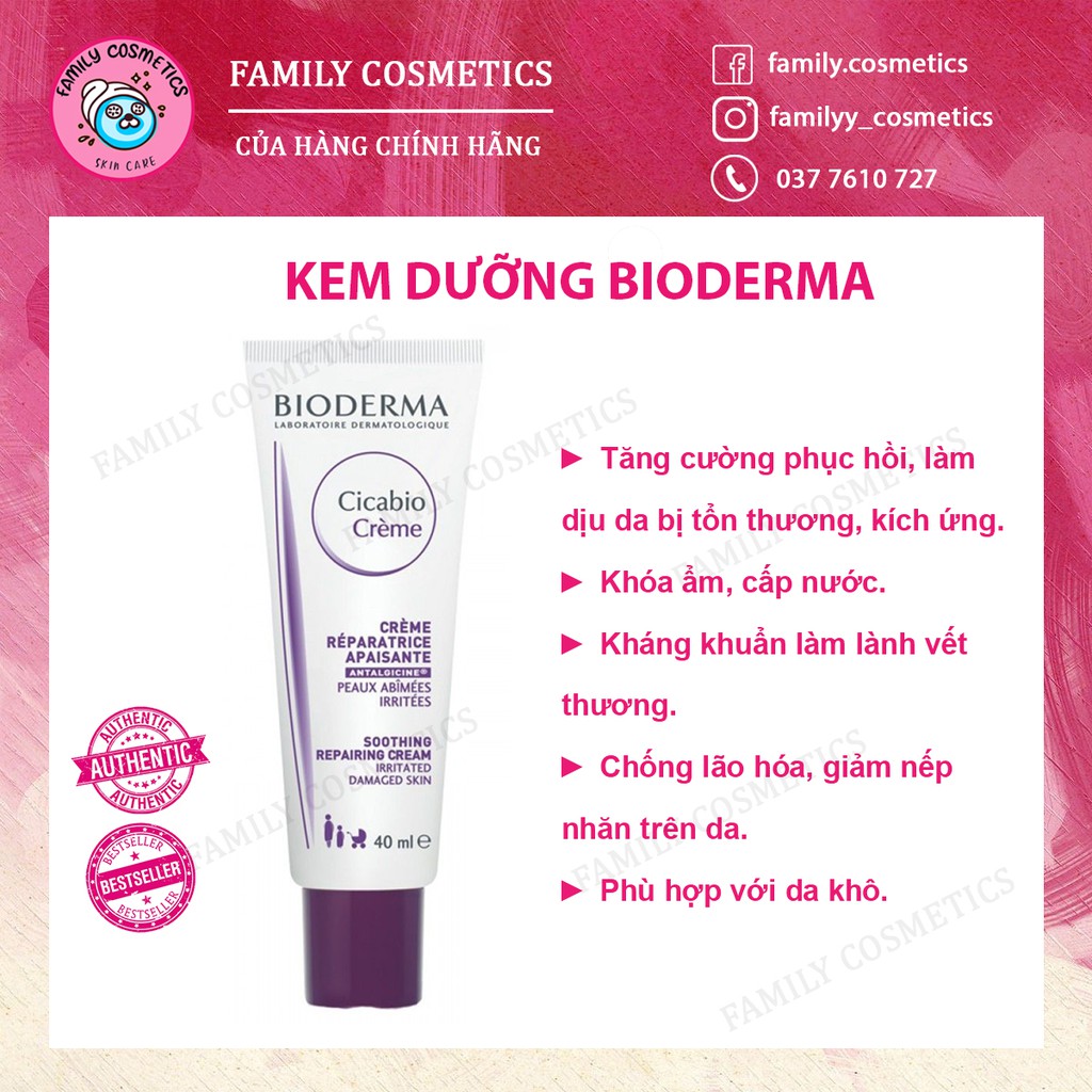 Kem dưỡng phục hồi da Bioderma Cicabio Crème 40ml/100ml - Family Cosmetics