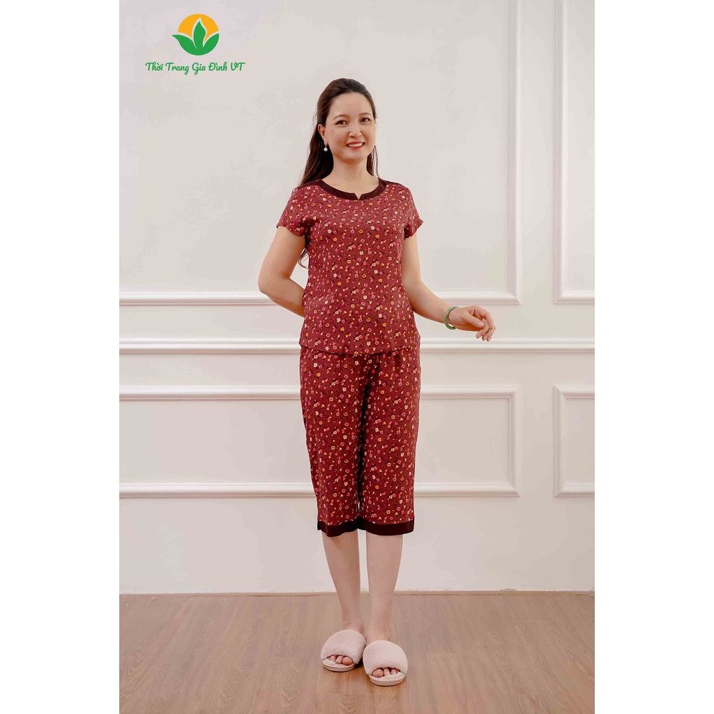 Đồ mặc nhà trung niên mùa hè Việt Thắng, quần lửng, áo cộc tay, chất lanh - B06.2214