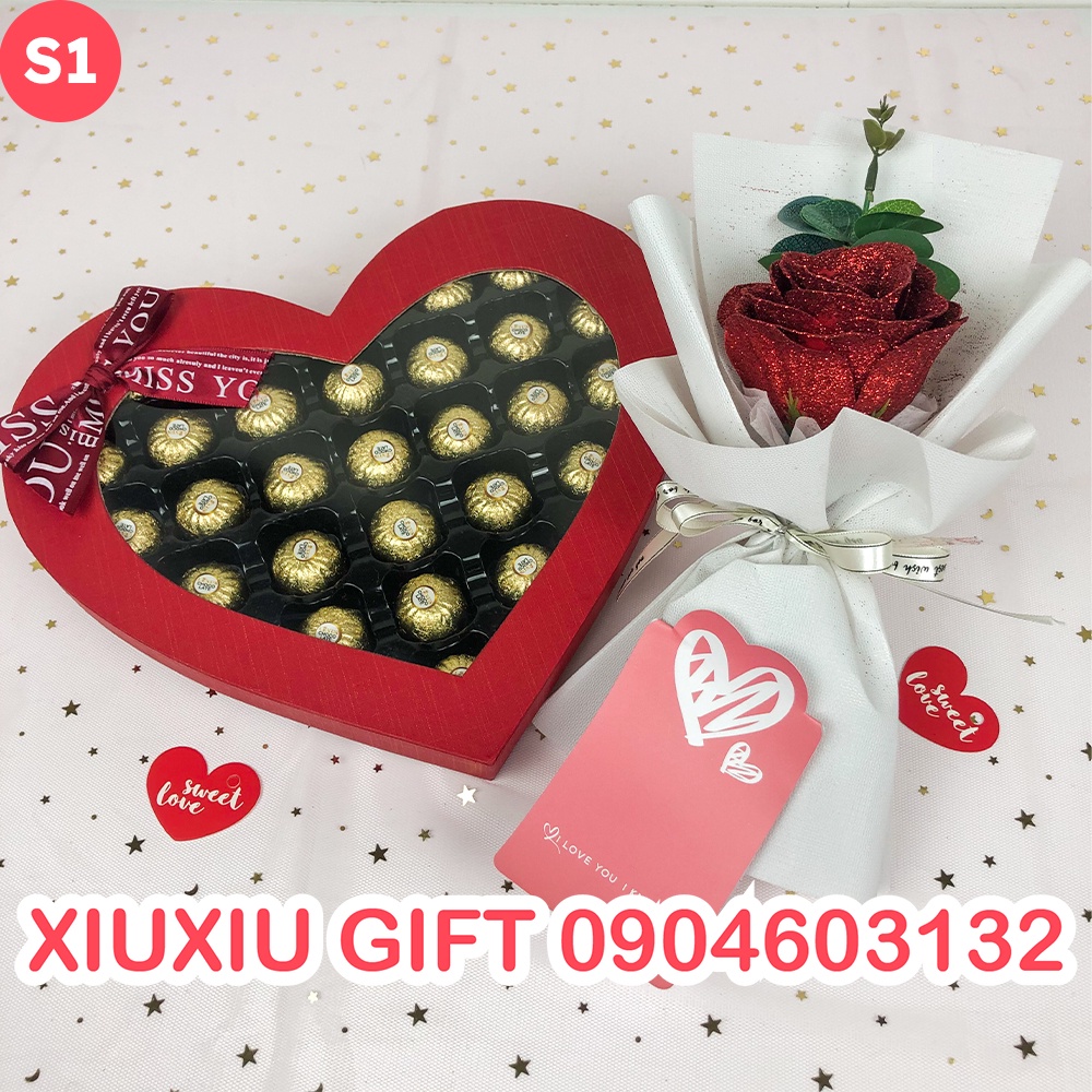 Quà Tặng Valentine Socola và Bó Hoa Nhũ Siêu Đẹp, Tặng Kèm Thiệp & Túi, Set Quà Tặng 8/3 Cho Bạn Gái, Nữ, NY