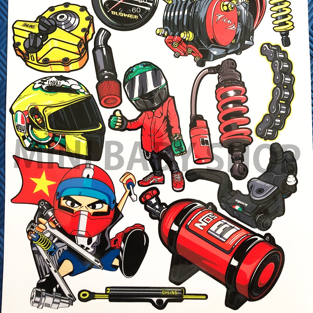Bộ Tem Xe Máy Ohlins - Tem Biker Trang Trí Xe Máy Mũ Bảo Hiểm Laptop - Chống Thấm Nước Khổ A4