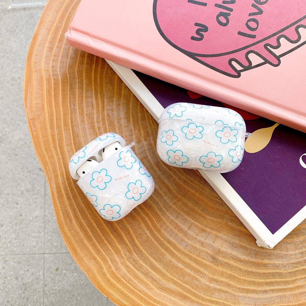 Blue Flowers Jane Trandsparent Aipods Case Apple Wireless Bluetooth Headset 1/2/3 Pro Hard Protective Case