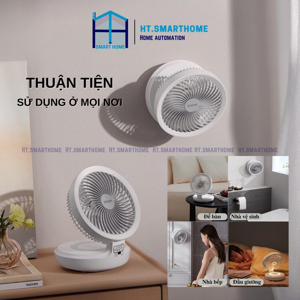 Quạt tích điện mini Edon E808 để bàn, treo tường - Thời gian sử dụng lên đến 10h 4000mAh tích hợp đèn
