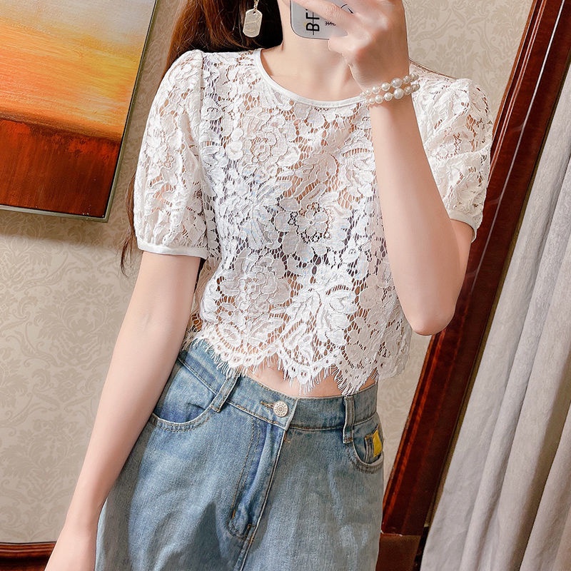 Áo Thun Tay Ngắn Phối Ren Lưới Thời Trang Mùa Hè Cho Nữ