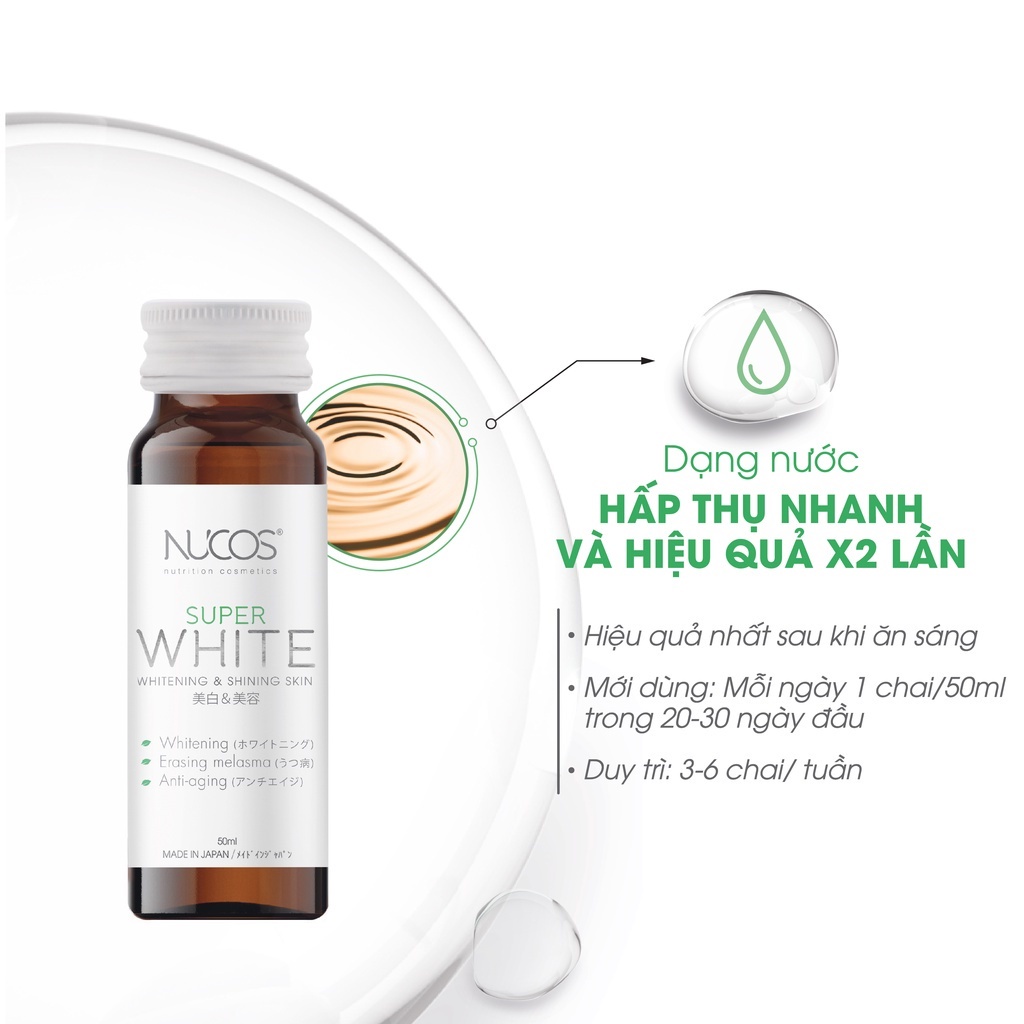 Collagen trắng da mờ thâm nám Nucos Super White 50ml x 10 chai