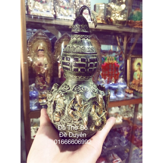 Hồ lô bát tiên đồng đen (giả cổ)