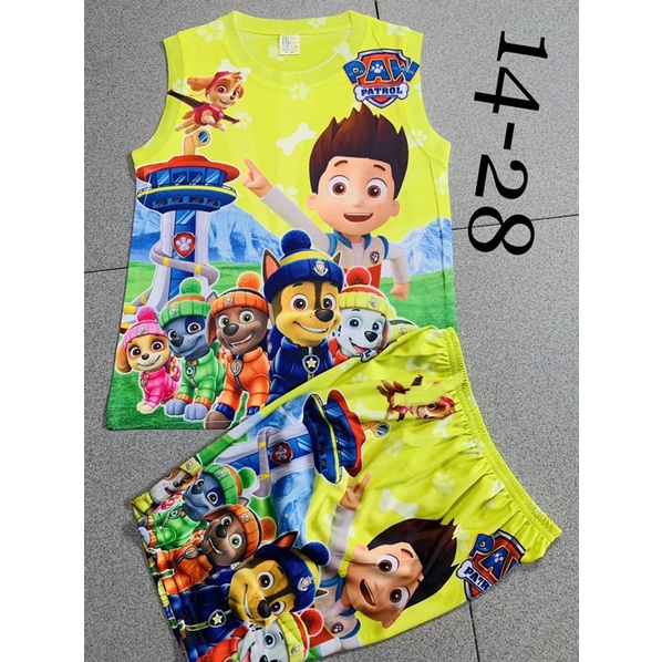 (C05_Kèm video) Đồ bé trai, vải 3d thái in hình biệt đội những chú chó cứu hộ Paw Patrol cho bé từ 2 - 5 tuổi