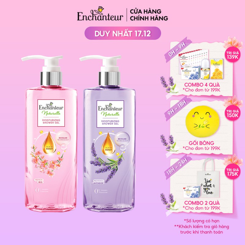 Sữa tắm dưỡng da Enchanteur Naturelle hương hoa Lavender/ Iris 510gr/Chai