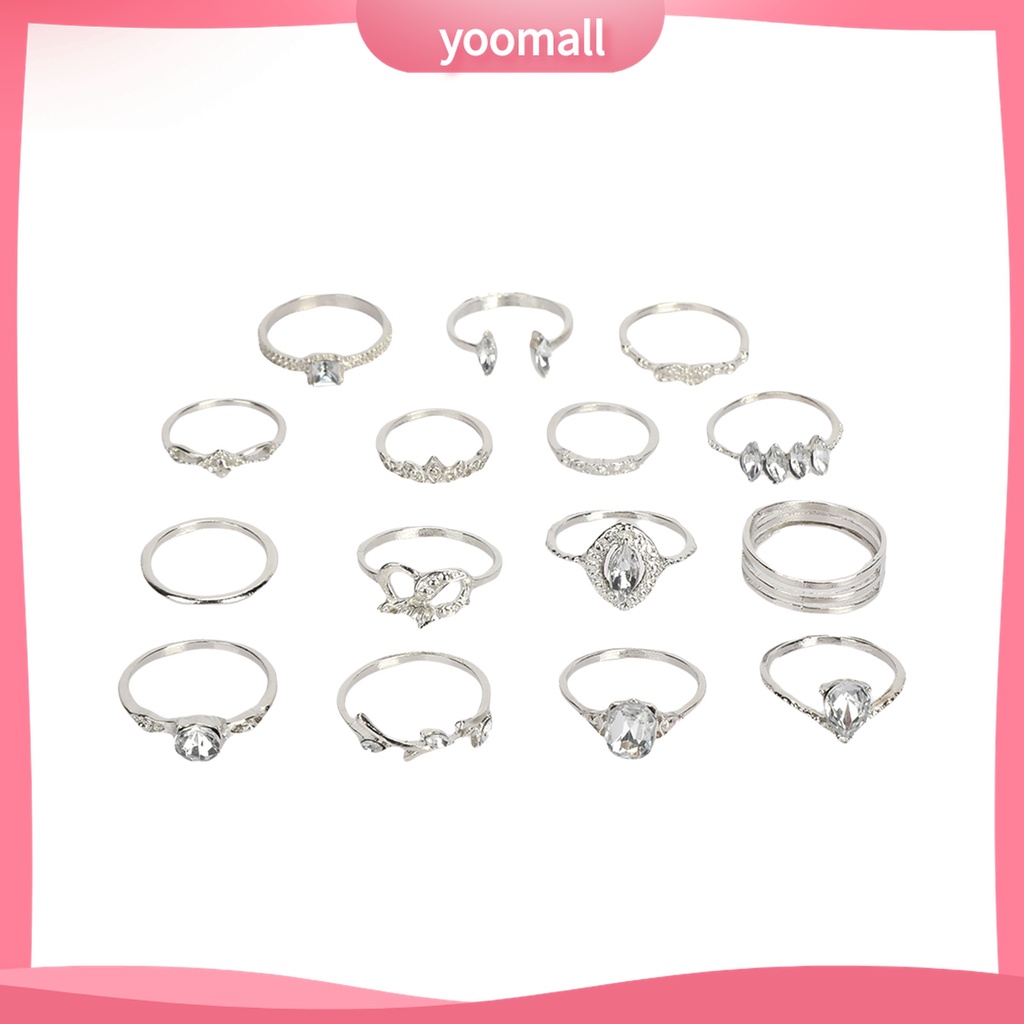 Yomall♡ Bộ 15 Nhẫn Hợp Kim Đính Đá Phong Cách Bohemian Thời Trang Cho Nữ