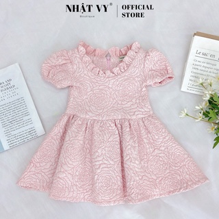 Đầm bé nhật vy hoa hồng cổ nhún chất tapta thun đi tiệc màu đỏ, vàng, xanh, hồng - m24