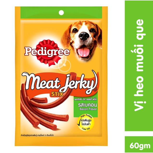 Pedigree Thức ăn vặt cho chó Meat Jerky vị gà xông khói, bò xông khói, heo muối dạng que 60g