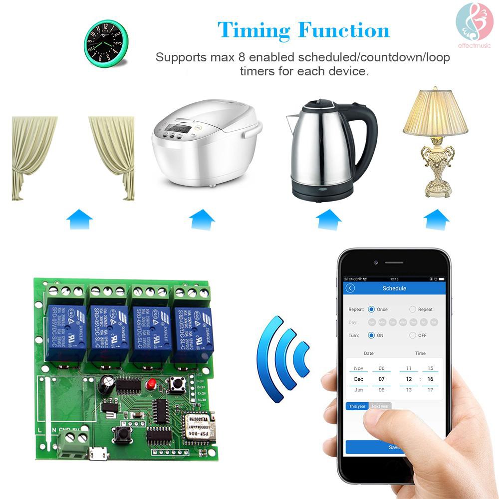 E&M eWeLink Smart Remote Control Wireless Switch with Shell Universal Module 4ch DC 5V Wifi Switch T