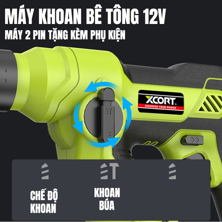 Máy Khoan Bê Tông Máy Khoan Dùng Pin 12V XCORT XDC08-1202 Bảo Hành 18 Tháng
