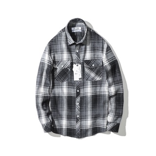 Áo flannel nam, áo sơ mi nam kẻ sọc dài tay màu đen 211157