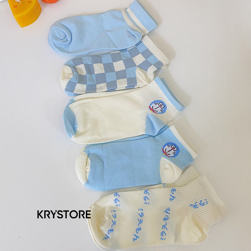 Set tất 5 đôi Doremon cute chất cotton nam nữ Krystore ST01