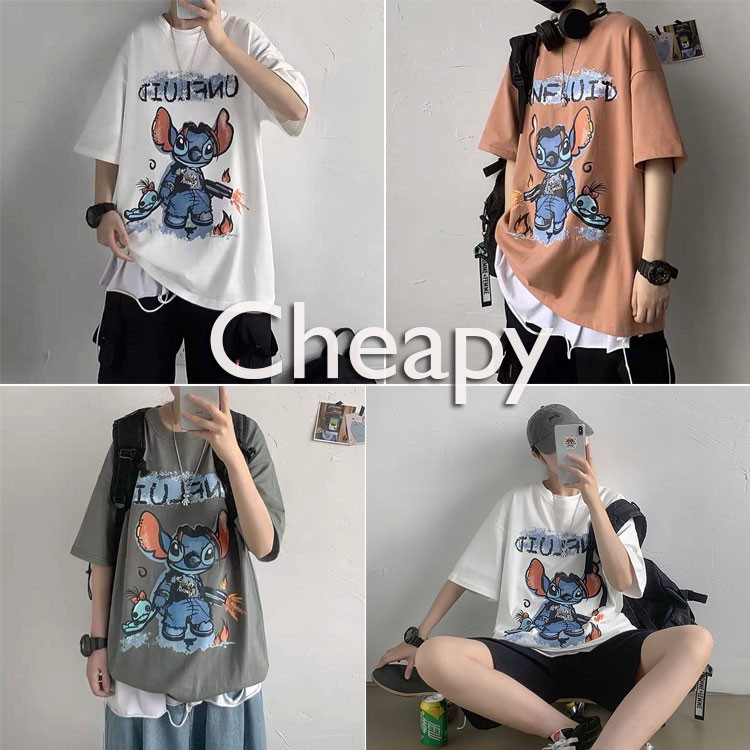 Áo thun nam nữ Chuột Stitch unisex tay lỡ cổ tròn cotton trắng đen basic phom rộng oversize local brand Cheapy