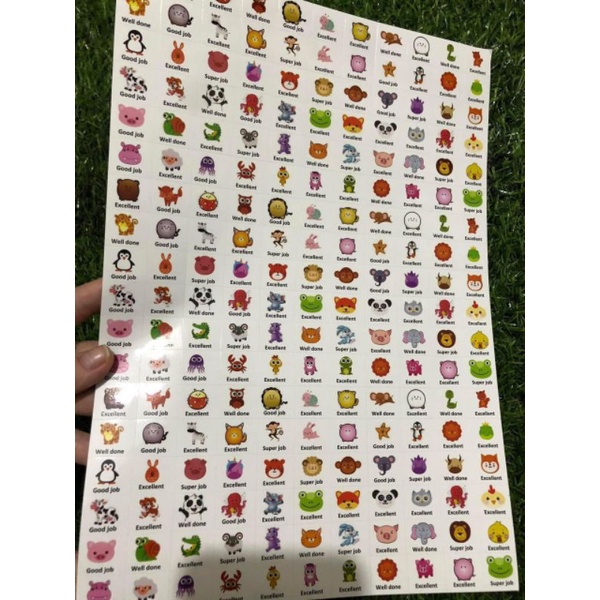 combo 12 tờ Sticker lời khen Tiếng Anh hình ảnh ngộ nghĩnh dễ thương