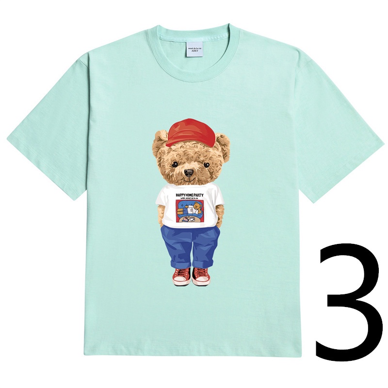 ADLV Áo Thun Cotton Tay Ngắn In Hình Gấu Cổ Điển Thời Trang Thường Ngày Cho Nam Nữ