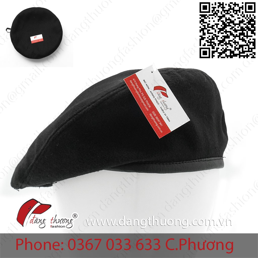 Mũ nồi beret nỉ dạ ĐEN - ĐỎ - XANH ĐEN viền da đen